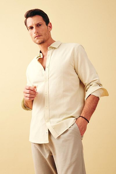 DeFacto Long Sleeve Modern Fit Linen Shirt Z5282az23sm