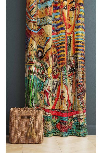 3D ELSE HALI Ethnic and Authentic Egyptian Patterned Digital Printed Bedroom - Living Room Kitchen Background Curtain