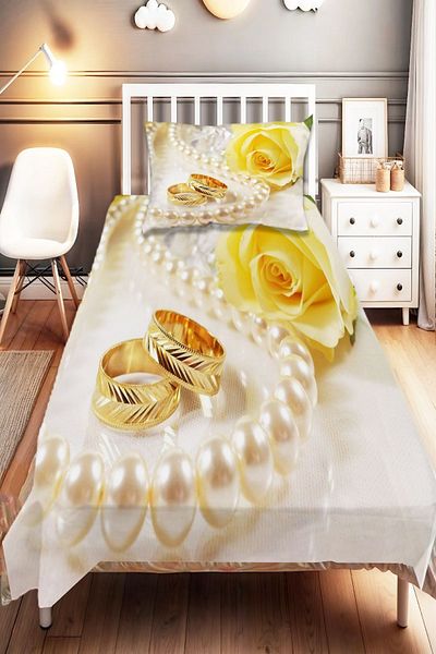 Else Dekor Yellow Rose Pattern Digital Printed - Single Children's Bedspread and Pillowcase