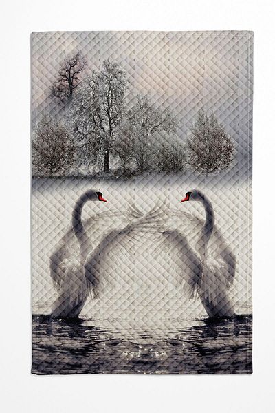 Else Dekor Διπλό κάλυμμα κρεβατιού με μοτίβο White Swans - Σετ πικέ με επένδυση