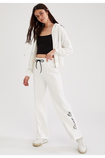DeFacto Ζακέτα με λευκή κουκούλα Kangaroo Pocket Sweat - N1440AZ21SP