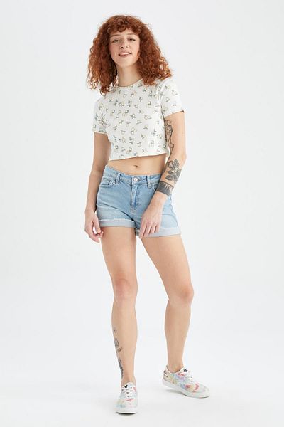 DeFacto Tričko Crew Neck Lemon Pattern Crop - krátký rukáv Y8744az22hs