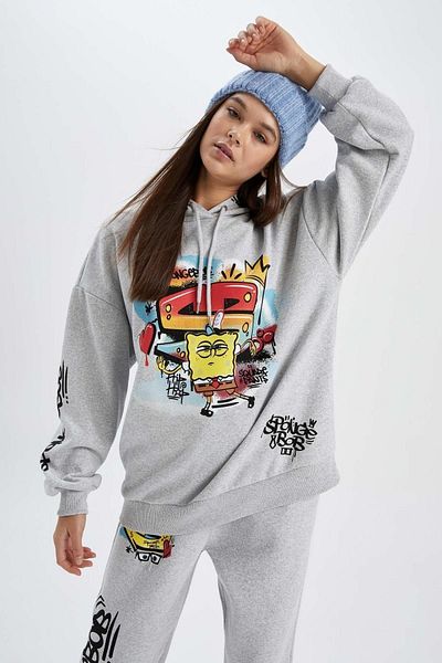 DeFacto Cool SpongeBob Oversize Fit Hooded Printed Sweatshirt