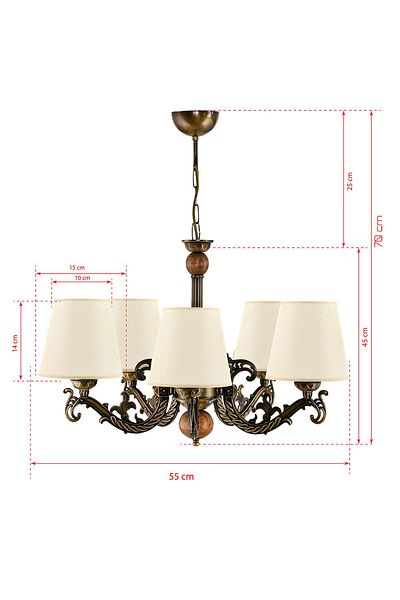 DEDE FIVE SLEEVE WOODEN WASHED ELBE CASTED ZAMAK CHANDELIER WITH CREAM HAT
