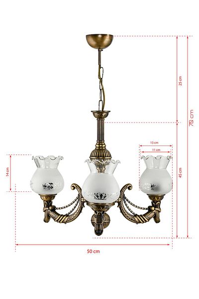 DEDE THREE ARM METAL WASHED CADENA CASTED ZAMAK CHANDELIER WITH MATTE WHITE GLASS