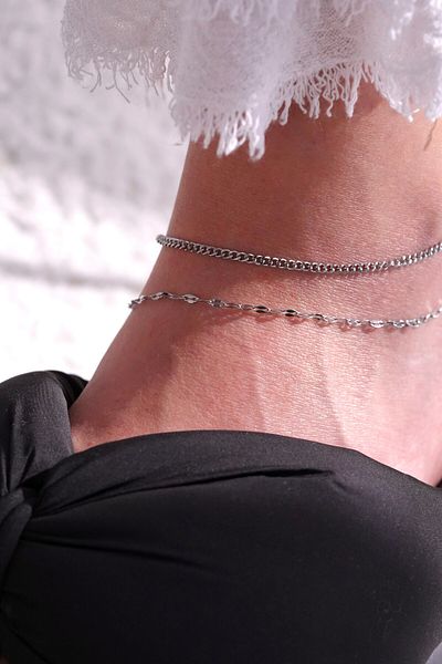 AŞIK ACCESSORIES Steel Chain Anklet - Set of Two