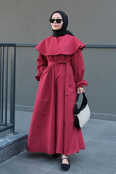 Ceylan Otantik Rochie Rosie Claret cu Guler Lat