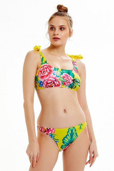 Argento Set bikini bustier cu imprimeu floral galben