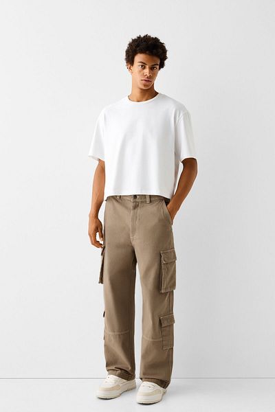 Bershka Contrast Stitching Cotton Cargo Pants