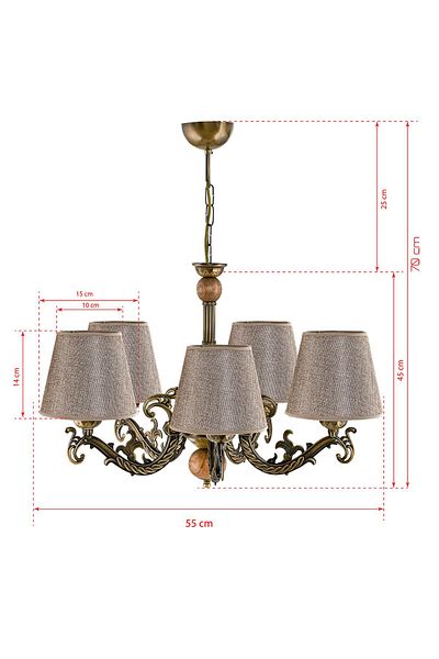 DEDE FIVE SLEEVE WOODEN WASHED ELBE CASTED ZAMAK CHANDELIER WITH BROWN HAT