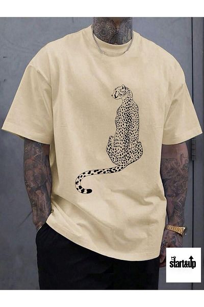 QUEENSTOWN Ανδρικό T-Shirt σε μπεζ χρώμα - Leopard Print, Backstrap 00000083