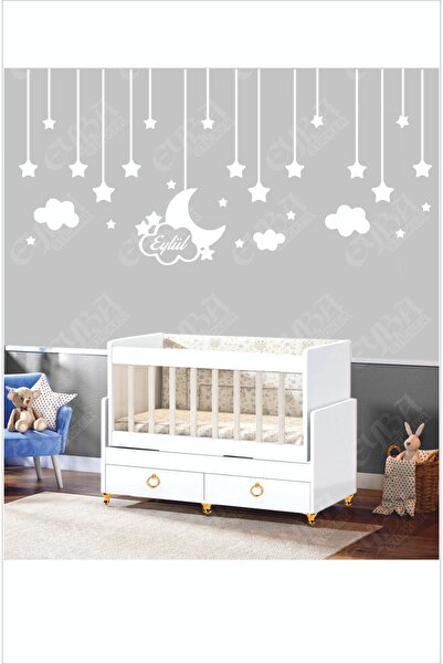 EYBA STİCKER Bebek Odası Çocuk Odası Sticker 65 Parça Kişiye Özel Isimli Ay Y...