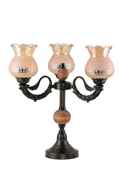 DEDE Black Honey Colored Glass Triple Lampshade Table Lamp
