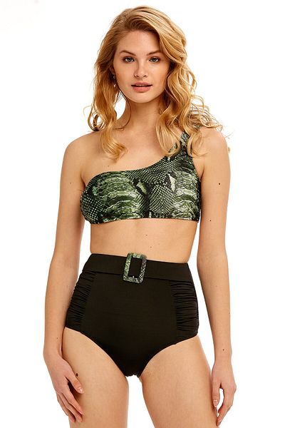 Argento Set de bikini cu un singur umăr cu model de crocodil verde