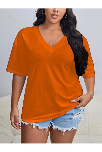 QUEENSTOWN Solid Color V-Neck Oversize Casual Women's T-Shirt