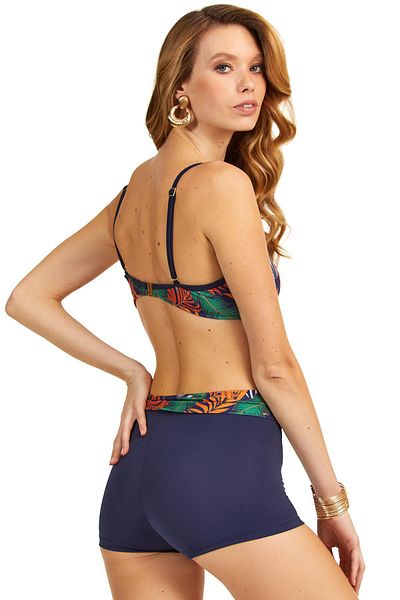 Argento Navy Blue Patterned Bikini Set with Shorts