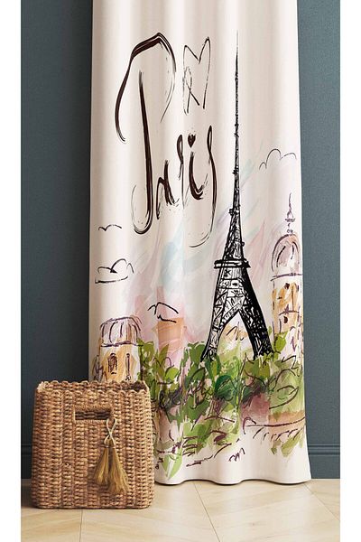 3D ELSE HALI Paris Eiffel Tower Patterned Digital Printed - Bedroom Living Room Kitchen Background Curtain