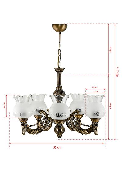 DEDE FIVE SLEEVE METAL AGED CADENA CASTED ZAMAK CHANDELIER WITH MATTE WHITE GLASS