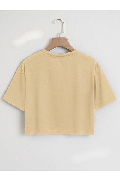 QUEENSTOWN Μπεζ Oversize Crop T-Shirt - Chic printed γυναικείο Basic Modelstrup 00000063