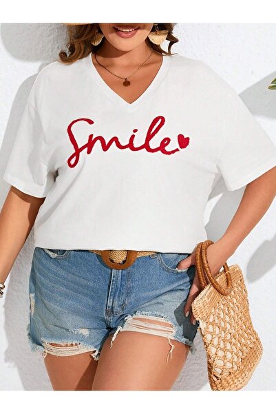 StartMore Tricou de damă oversize cu decolteu în V cu imprimeu pe piept