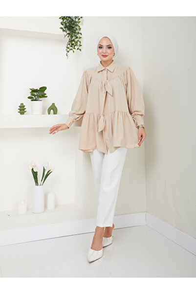 VOLT CLOTHİNG Bow Detailed Shirt Collar Women's Tunic