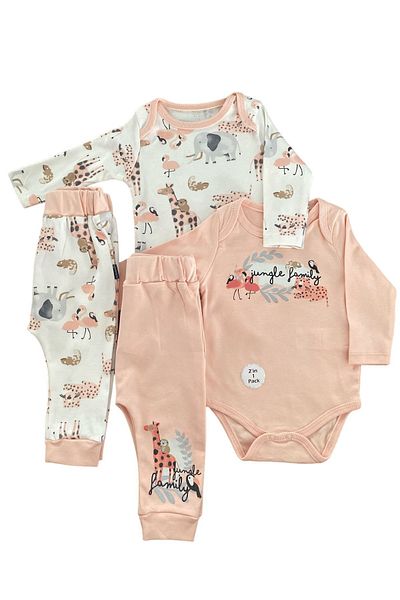 Miniworld Cute Forest Animals Patterned 2-Piece Jumpsuit Set for Baby Girl