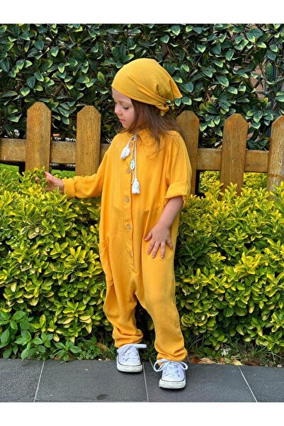 bohemiankids baby wear Yan Cepli Sade Sarı Tulum Bandanasız