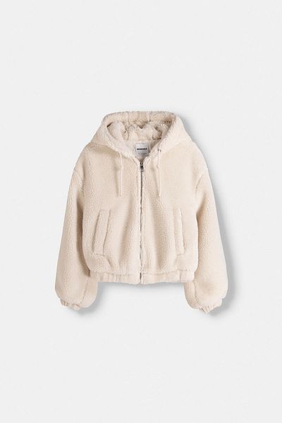 Bershka Faux Woolen Jacket with Hood