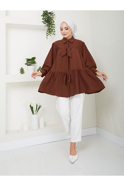 VOLT CLOTHİNG Damen-Tunika mit Hemdkragen und Schleife