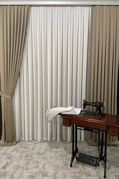 VOLPER MEKANİK Keten Fon Perde 1 Adet 100 Cm Tek Kanat 1 X 2,5 Pile Sütlü Kah...