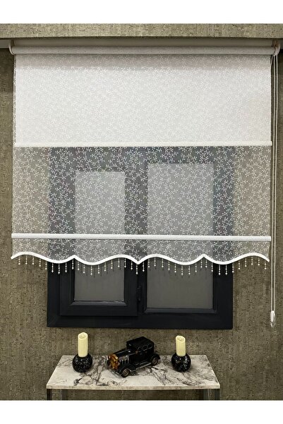 VOLPER MEKANİK Volper Vp2012 Çift Mekanizmalı Tül Ve Stor Perde Dal Desenli Ekru (boncuklu)