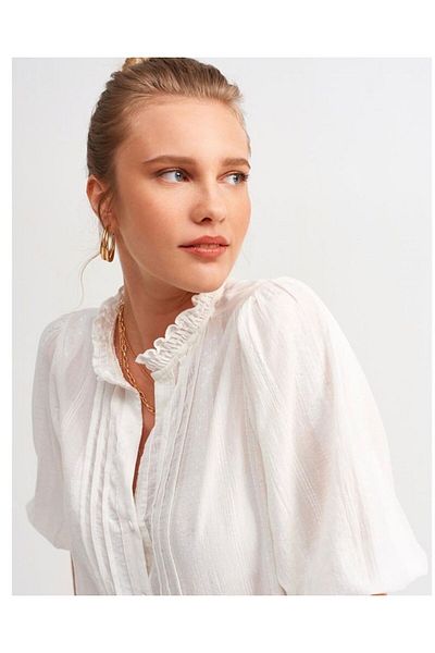 BEŞİR GİYİM Beşir Giyim Women's Rib Detailed Balloon Sleeve Shirt-Ecru-5807