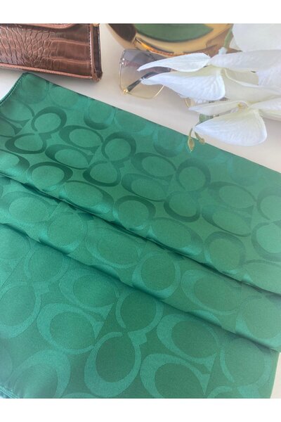 Organic Scarfs Coach pamuk ipeksi jakar şal - zümrüt