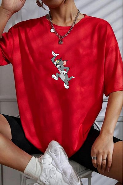 Evomind In Cart 5 or More Purchases Get 1 T-Shirt Gift - Unisex Tom and Jerry Printed Oversize T-Shirt