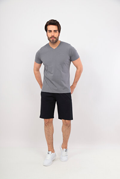 FORE SPORT Men's Gray V-Neck T-Shirt Cotton Short Sleeve Basic Casual T-Shirt