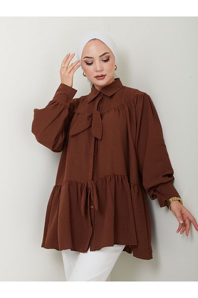 VOLT CLOTHİNG Damen-Tunika mit Hemdkragen und Schleife
