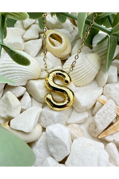 Jeros Accessories Üç Boyutlu Balon S Harf Gold Çelik Kolye