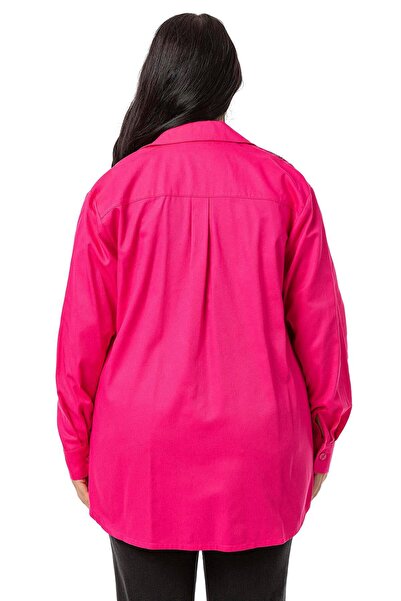 DISENTIS MODEST Μπουφάν φούξια Gabardine - Πουκάμισο Plus Size, Pocket Detailed