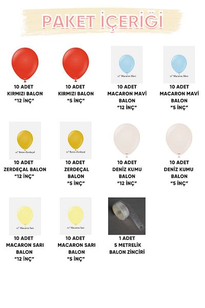 Parti Setim My Party Set^^ Red* Turmeric* Macaron Yellow* Macaron Blue* Sea Sand 100 Balloon Set