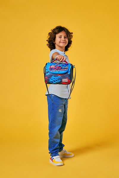 Coral High Gray Blue Race Car Patterned - Kids Thermo Lunchbox 11885
