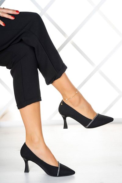 Erkan Saçmacı Pantofi Rochii De Seara Crep Pietre Negru - Darla 6 Cm