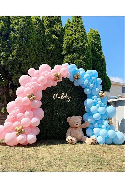 Parti Setim My Party Set^^ Gold Chrome* Macaron Pink* Macaron Blue 100 Pieces Balloon Chain Set