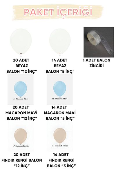 Gold Center My Party Set^^ Macaron Blue* Hazelnut* White 100 Balloon Set