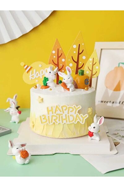 Himi Pasta Süsleri Sevimli Tavşanlar 6 Adet Maket Kürdanlı Cupcake Pasta Süsü...