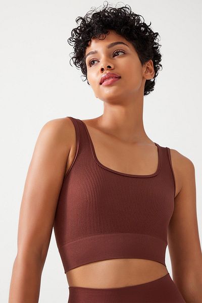 Los Ojos Dámský hnědý pásek s žebrovaným čtvercovým výstřihem s výstřihem Bustier Square