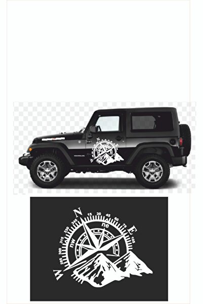 EYBA STİCKER Pusula Dağ Off Road Araba Sticker, 50 X 40 Cm Siyah Oto Sticker