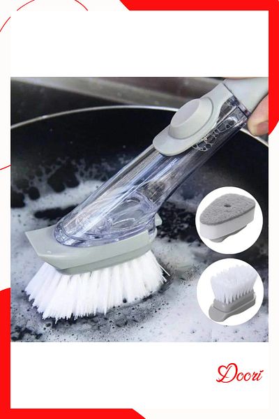 Doori Handle Dish Brush with Detergent Tank Brush with hard sponge Bath Brush 2 pieces spare Sponge+brush