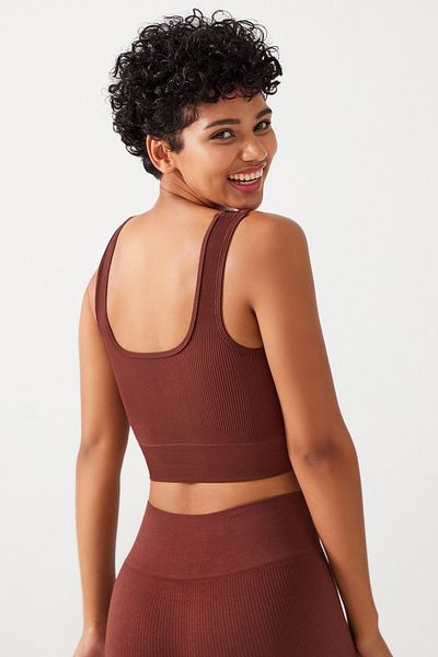 Los Ojos Dámský hnědý pásek s žebrovaným čtvercovým výstřihem s výstřihem Bustier Square