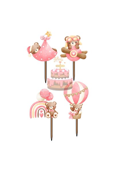 Himi Pasta Süsleri Ayıcık Modeli Kız Çocuk Pasta Kürdanı Pasta Süsleri Cupcak...