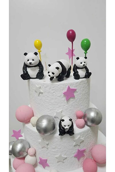 Himi Pasta Süsleri Panda 4 Piece Model Toothpick Cupcake Cake Decoration Birt...